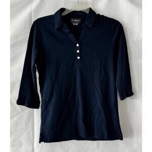 L.L. Bean Women’s Polo Shirt Navy Blue XS 3/4 Sleeve Classic Fit